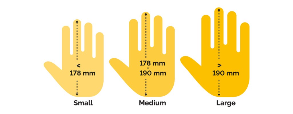 3 verschiedene Handgrößen, wählen Sie die richtige Größe!